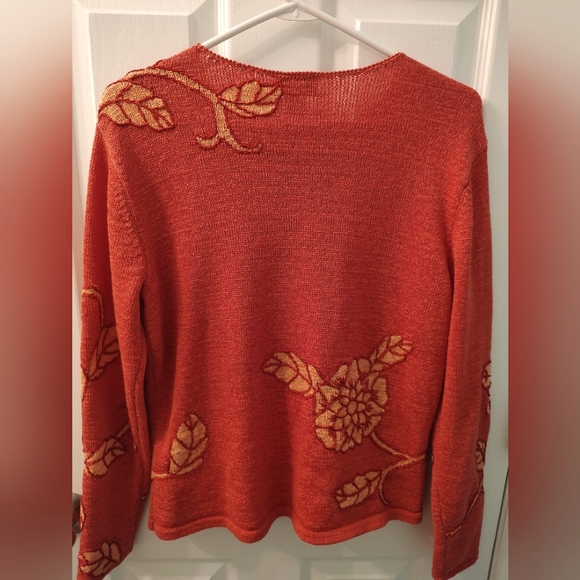 Talbots Coral and Apricot Cardigan Embroidered Floral Sweater Size M - Picture 2 of 6